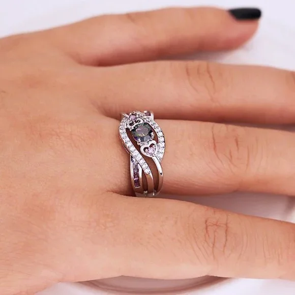 "Unique Magic Color Factory Outlet Colorful Water Drop Amethyst Ring, GPMB1483 - Picture 3 of 4